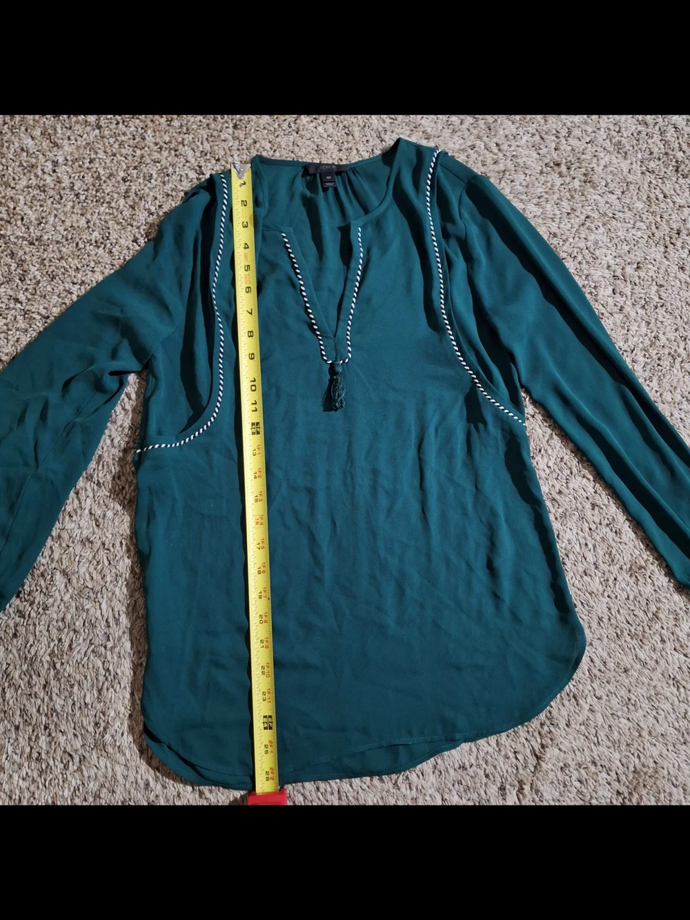 J. Crew Forest Green Braided Trim Tassel Tunic Blouse (Size 00)